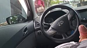 Risky public street handjob for student in broad daylight