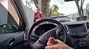 Risky public street handjob for student in broad daylight