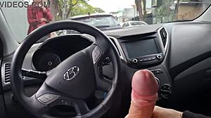 Risky public street handjob for student in broad daylight