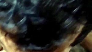 brazilian babe swallows 26cm black cock at gloryhole with delight