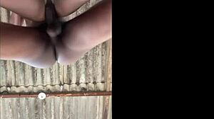 Watched my neighbor on the roof hanging clothes. Couldn't resist, went all in and finished hard on her skin.