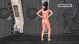 Animated 3D solo girl cartoon video of cute Indian bhabhi giving sexy poses and masturbating with banana