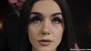 Ever seen a pale brunette dive into tight bondage play?