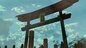 sanae gives a cute paizuri with big tits in 3d hentai anime.