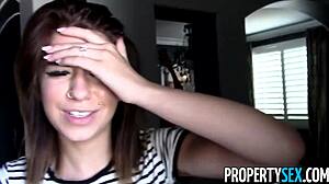 the tenant with big tits got caught watching porn and sucked dick in doggystyle