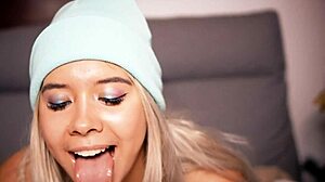 Horny blonde with cute face teases English sugar daddy on video call