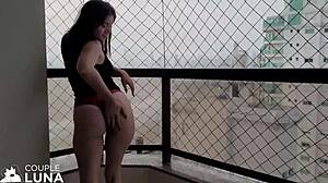 Cute Housewife Slut Sucks Big Cock and Screws on Balcony