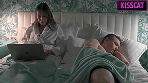 step mom helps son cum in shared bed 😍