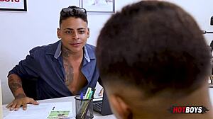 the young tattooed stud takes control and fucks his boss in pov anal scene