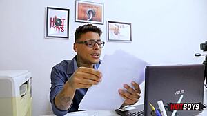 the young tattooed stud takes control and fucks his boss in pov anal scene