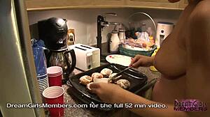 Cooking Naked With Raquel's Big Tits in Kitchen