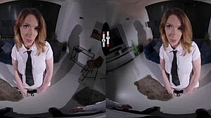 in the dark room vr, the redhead gets punished with blowjob and handjob