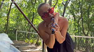 blonde cougar teases her wet pussy