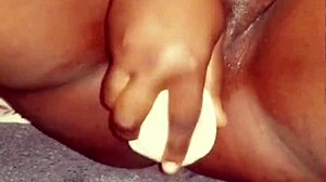 Ebony girl rips clothes and uses dildo for dripping orgasm 😍