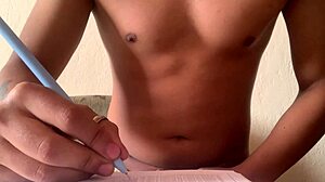 Amateur Athlete Masturbates Hard During Homework Session