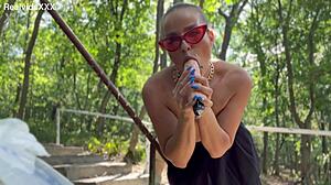 blonde cougar teases her wet pussy