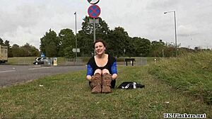 Public Amateur Exhibitionist Isabel Dean Flashes Shaved Pussy While Toying To Orgasm