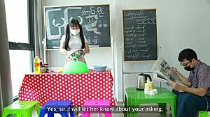 Yo, this Asian girl gets slammed hardcore in her shop!