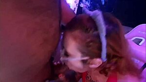 White girl gives a steamy blowjob before bending over for quick doggy action.