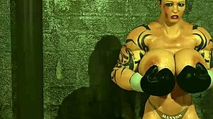 Blonde Boxer Trains With Gloves In The Ring