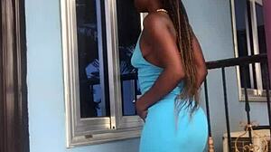 crazy bitch twerking on the balcony, showing off her moves outdoors