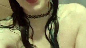 in my first shower video, this horny milf blonde sucks and uses dildo on her wet tits and big ass