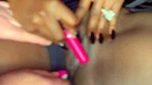 Sexy Black Model Pleasures Herself with Vibrator for White Guy in Steamy Session