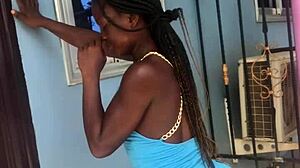 crazy bitch twerking on the balcony, showing off her moves outdoors