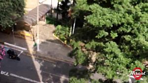 Teen otaku gives sloppy blowjob on balcony.