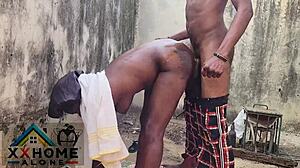 Sex Addicted Housewife Nasty Bitch Screws Husband’s Brother Outside by Window.