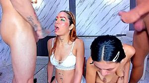 Great Sex With Two Beautiful Hotties Fucking Rough Throat