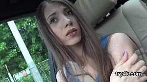 Pretty girl sucks pov cock and gets twat banged