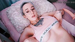 cute short-haired babe gets wild with fuckmachine tittyfuck