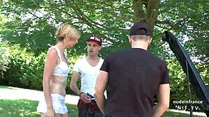 Horny French Mature Cougar Banged Outdoors by Technician! 😍