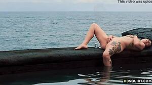 Man, free spirit Cat Asstrophe squirts hard by the shore!