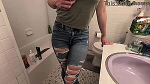 amateur pee desperation hits hard with golden shower on horny girlfriend slut in shower!