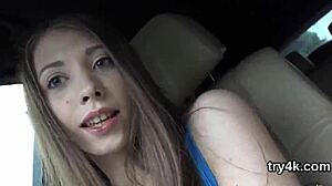 Pretty girl sucks pov cock and gets twat banged