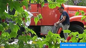 European bisexual trucker feels intense pleasure from blowjob on his big cock by another guy