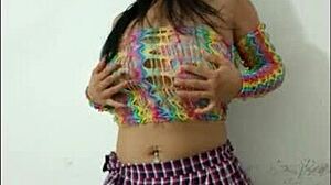 Cute Curvy Girl Opens Wet Pussy and Slides in Pink Dildo for Show