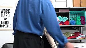 Damn! Blonde milf with huge tits caught shoplifting offers her pussy!