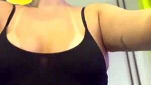 Woman Flashes Wet Pussy And Hard Nipples In Building Gym
