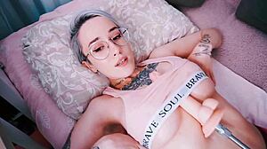 cute short-haired babe gets wild with fuckmachine tittyfuck