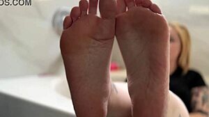 blonde babe oiled feet fetish show in detailed close-up