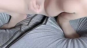 this asian milf in transparent stockings seduces with her big tits