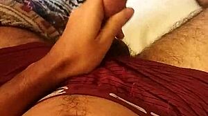 Young skinny amateur jerks huge monster cock intensely in bedroom