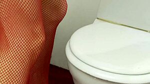 Brunette Slut Craves Big Cock from Glory Hole in Red Fishnet Suit
