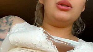 The blonde says, Check out my natural big tits in this closeup video.