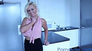 Rachel Harley climbs onto the counter