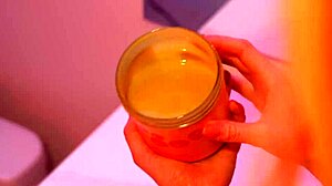 Redhead with Big Tits Enjoys Oily Halloween Footjob and Handjob Riding