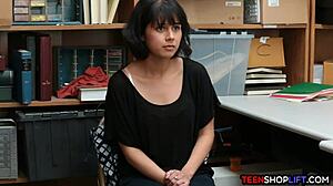 Teen shoplifter petite Latina blows security guard with no choice!